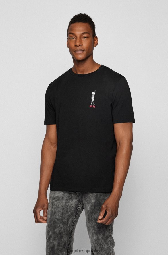 Hugo Boss czarna koszulka z bawełnianego jerseyu z grafiką hugo na nowy sezon czarny R0X0H64272
