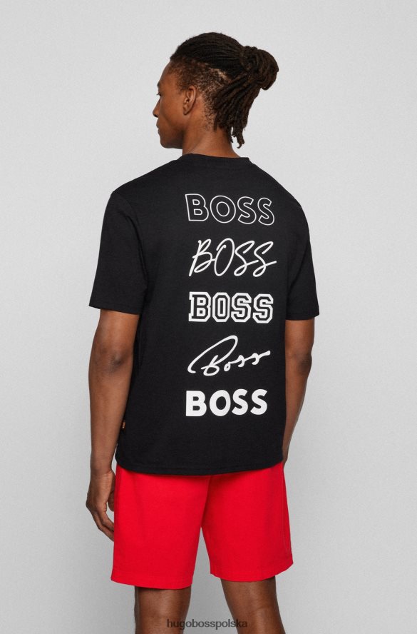 Hugo Boss czarna koszulka z bawełnianego jerseyu z gumowanym nadrukiem logo hugo czarny R0X0H62614