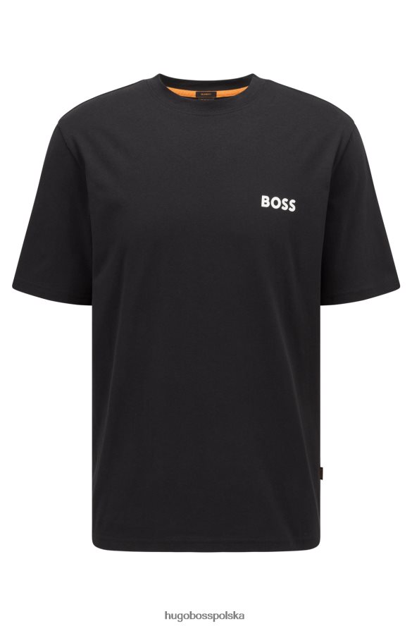 Hugo Boss czarna koszulka z bawełnianego jerseyu z gumowanym nadrukiem logo hugo czarny R0X0H62614
