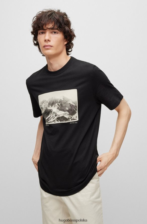 Hugo Boss czarna koszulka z bawełnianego jerseyu z nadrukiem górskim hugo czarny R0X0H64123