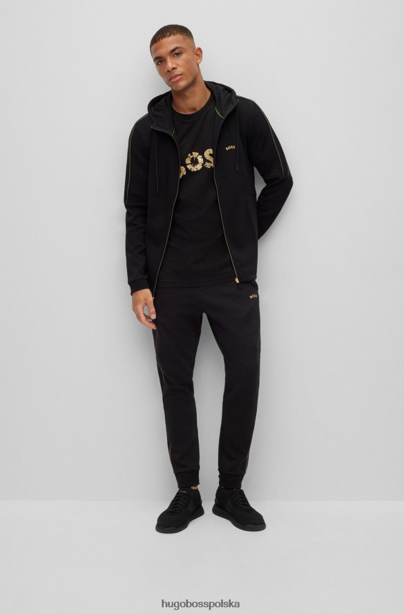 Hugo Boss czarna koszulka z bawełnianego jerseyu z zakrzywionym logo hugo z efektem metalicznym czarny R0X0H61901