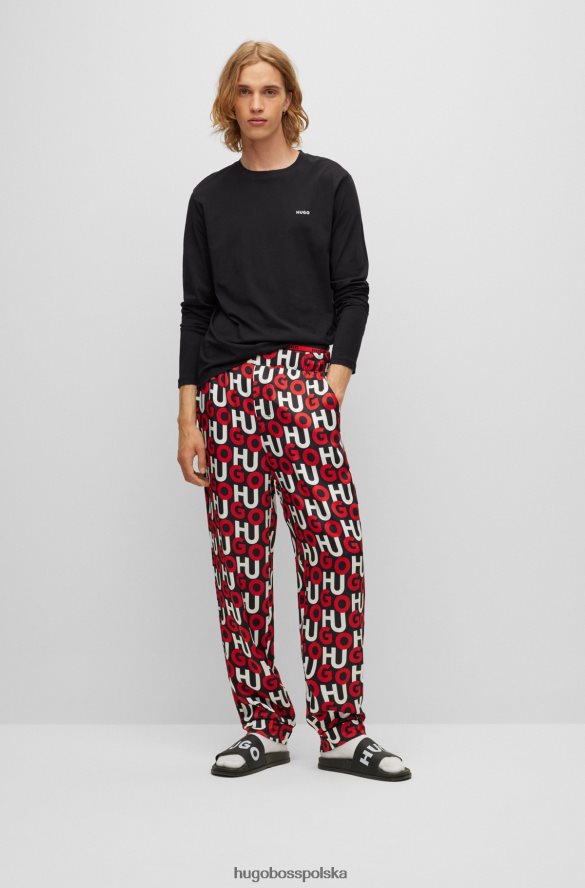 Hugo Boss czarna koszulka z długim rękawem z bawełnianego dżerseju z nadrukiem logo hugo czarny R0X0H63380