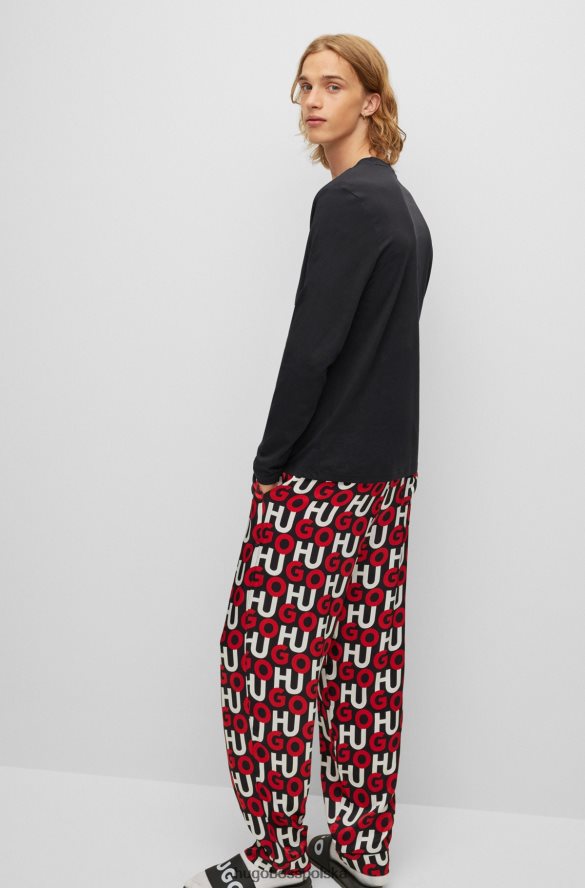 Hugo Boss czarna koszulka z długim rękawem z bawełnianego dżerseju z nadrukiem logo hugo czarny R0X0H63380