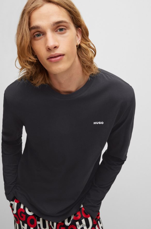 Hugo Boss czarna koszulka z długim rękawem z bawełnianego dżerseju z nadrukiem logo hugo czarny R0X0H63380