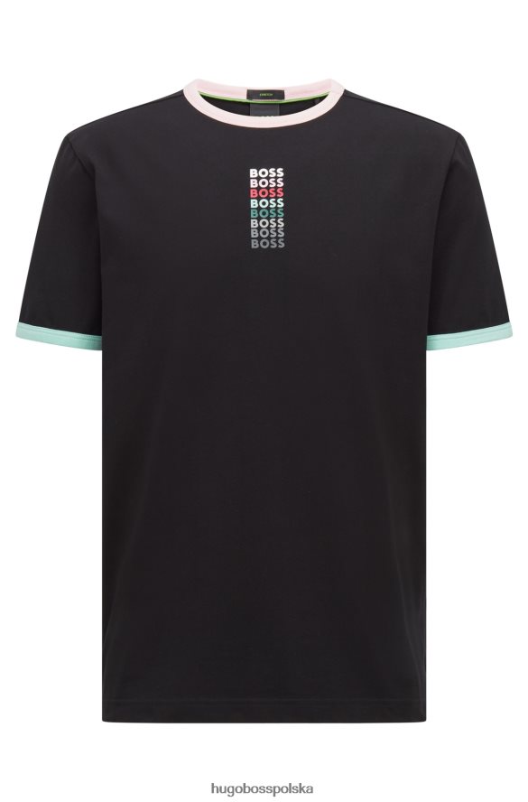 Hugo Boss czarna koszulka z elastycznej bawełny z powtarzającym się logo hugo czarny R0X0H62811