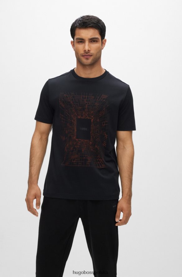 Hugo Boss czarna koszulka z mieszanki bawełny ze świecącą w ciemności grafiką hugo czarny R0X0H61410
