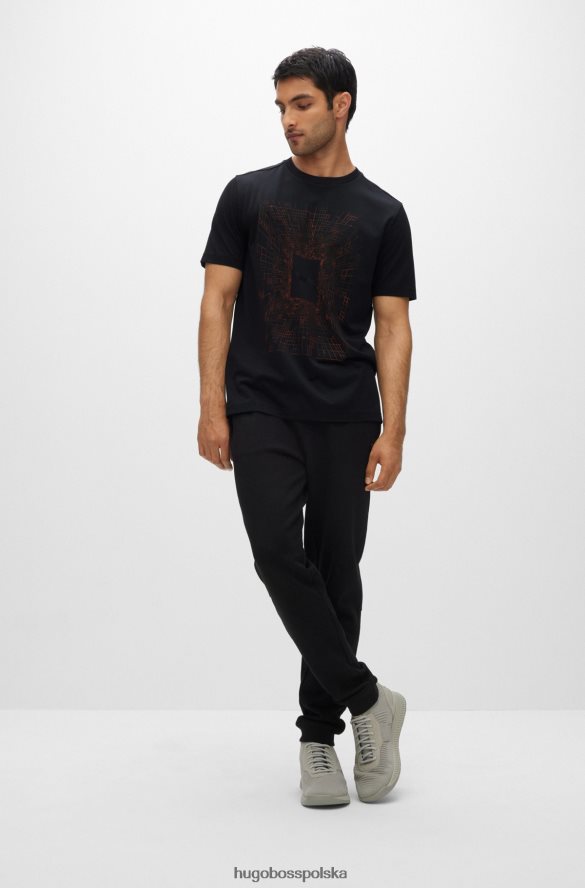 Hugo Boss czarna koszulka z mieszanki bawełny ze świecącą w ciemności grafiką hugo czarny R0X0H61410
