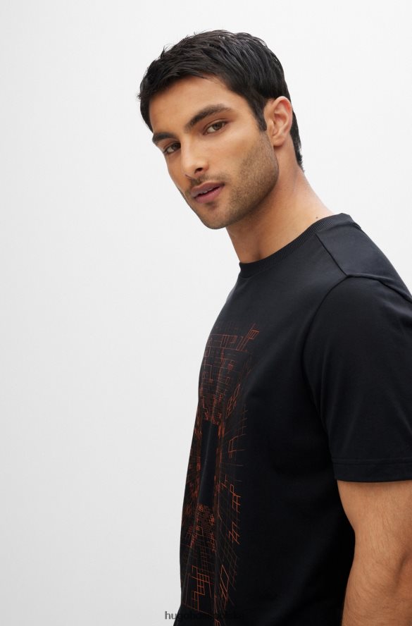 Hugo Boss czarna koszulka z mieszanki bawełny ze świecącą w ciemności grafiką hugo czarny R0X0H61410