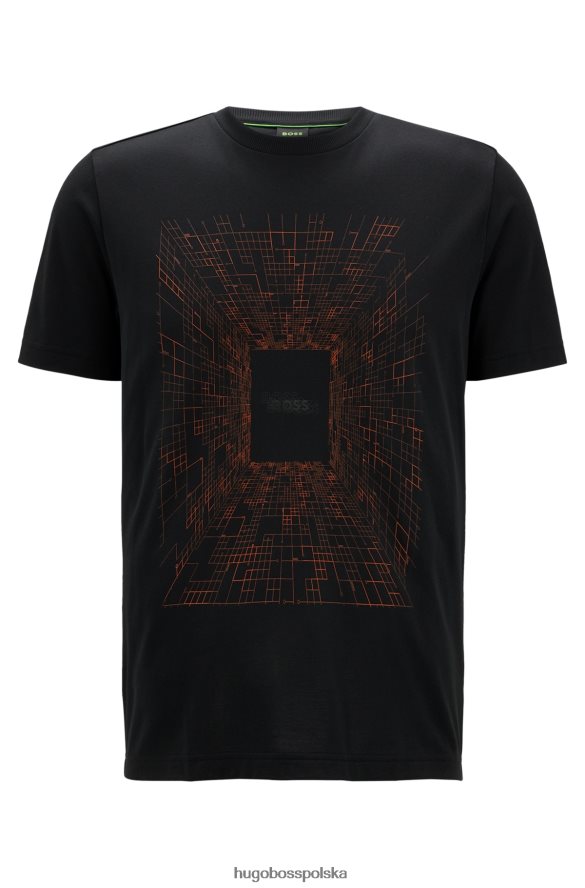 Hugo Boss czarna koszulka z mieszanki bawełny ze świecącą w ciemności grafiką hugo czarny R0X0H61410