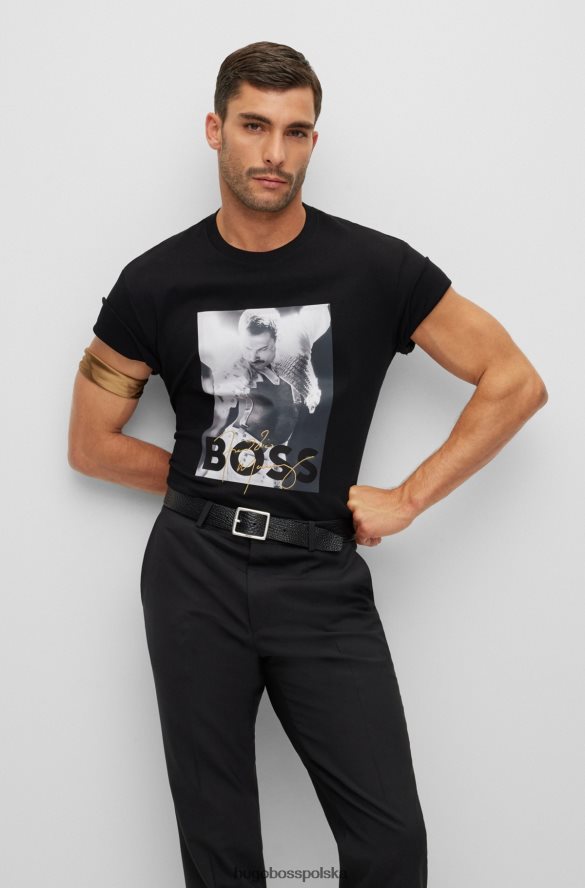 Hugo Boss czarny, bawełniany t-shirt hugo z ekskluzywną grafiką czarny R0X0H61103
