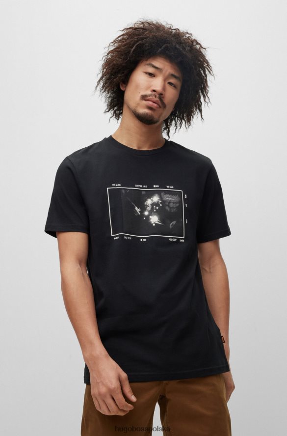 Hugo Boss czarny, bawełniany t-shirt hugo z sezonowym nadrukiem czarny R0X0H63466