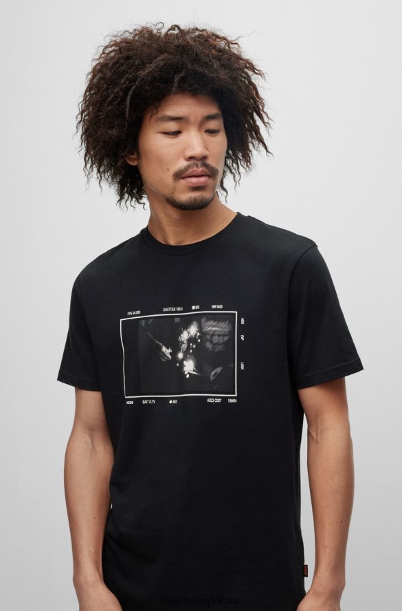 Hugo Boss czarny, bawełniany t-shirt hugo z sezonowym nadrukiem czarny R0X0H63466