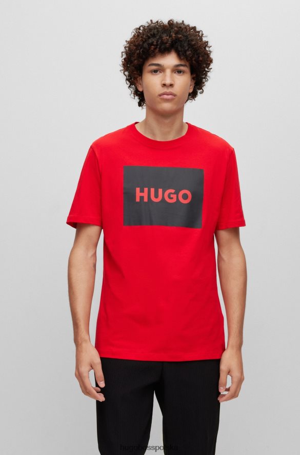 Hugo Boss czerwona bawełniana koszulka z czerwoną metką z logo hugo czerwony R0X0H63131