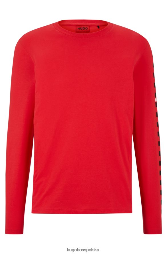Hugo Boss czerwona koszulka z bawełnianego jerseyu z grafiką logo na rękawach hugo czerwony R0X0H61717