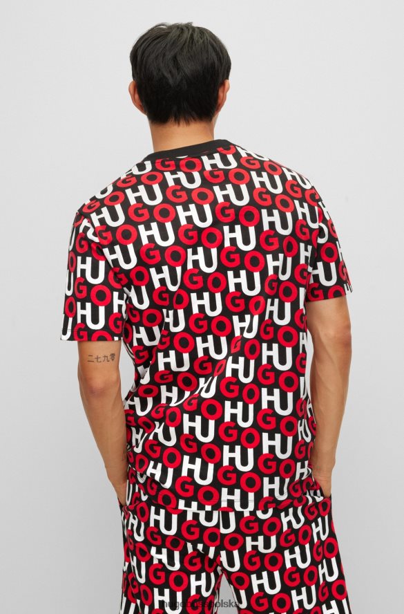 Hugo Boss czerwona wzorzysta koszulka z organicznej bawełny z logo hugo na całej powierzchni czerwony wzór R0X0H62719