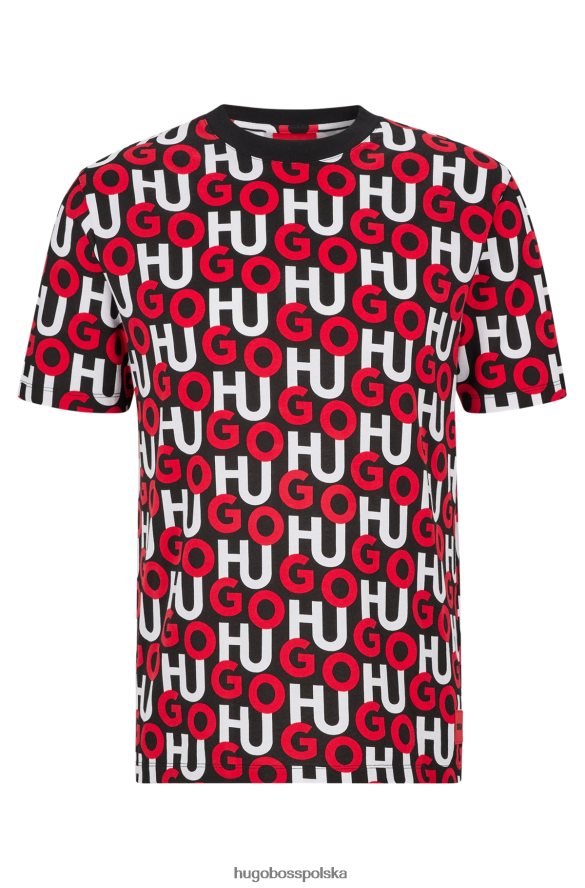 Hugo Boss czerwona wzorzysta koszulka z organicznej bawełny z logo hugo na całej powierzchni czerwony wzór R0X0H62719