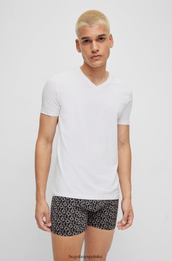 Hugo Boss dwupak T-shirtów z dekoltem w kształcie litery V, wykonanych z elastycznej bawełny, Hugo w kolorze białym biało-czarny R0X0H61977