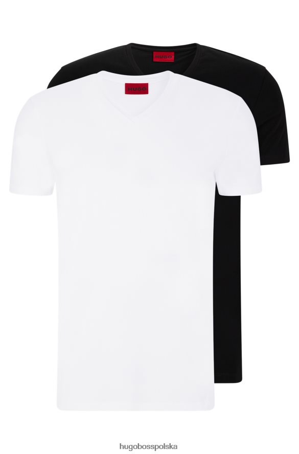 Hugo Boss dwupak T-shirtów z dekoltem w kształcie litery V, wykonanych z elastycznej bawełny, Hugo w kolorze białym biało-czarny R0X0H61977
