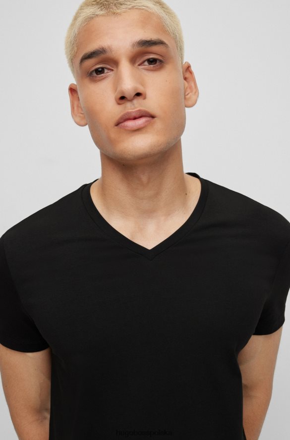 Hugo Boss dwupak T-shirtów z dekoltem w kształcie litery V, wykonanych z elastycznej bawełny, w kolorze czarnym hugo czarny R0X0H61981