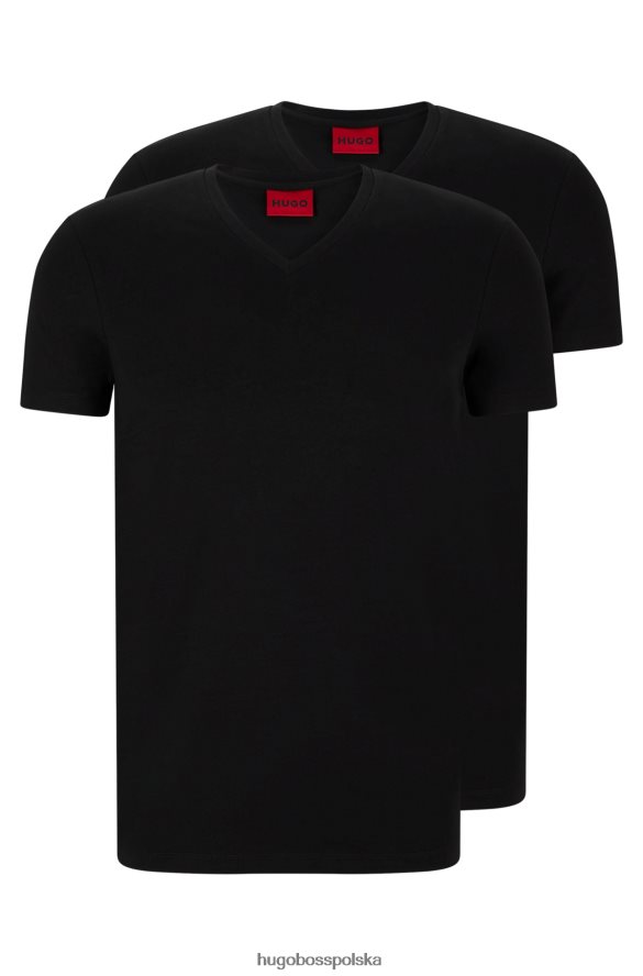 Hugo Boss dwupak T-shirtów z dekoltem w kształcie litery V, wykonanych z elastycznej bawełny, w kolorze czarnym hugo czarny R0X0H61981