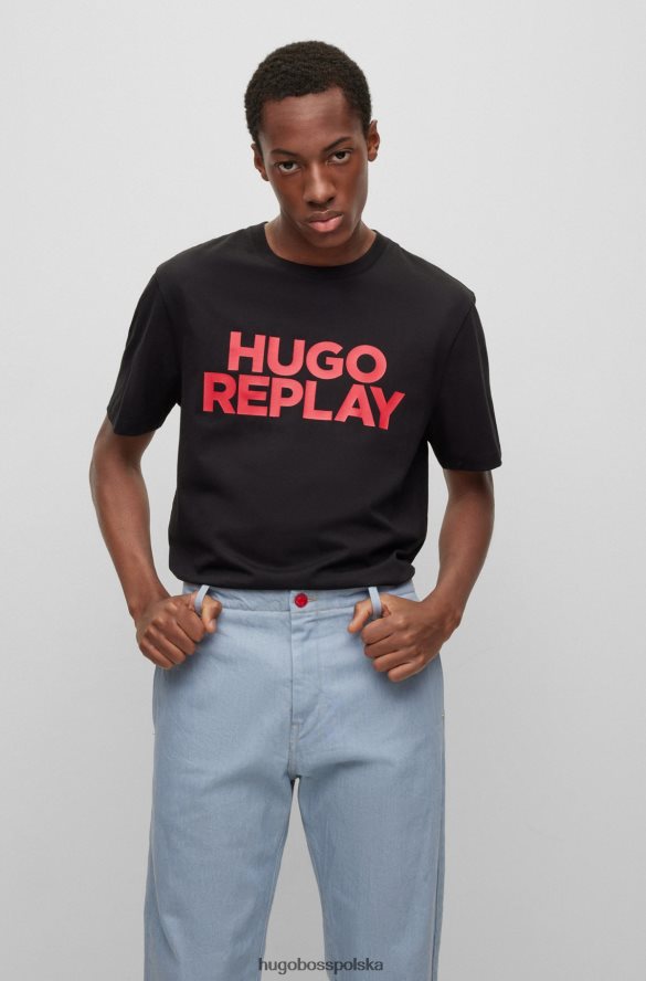Hugo Boss hugo | Replay T-shirt z nadrukiem logo kapsuły, wykonany z bawełny organicznej czarny R0X0H62386