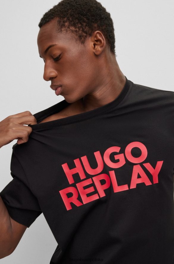 Hugo Boss hugo | Replay T-shirt z nadrukiem logo kapsuły, wykonany z bawełny organicznej czarny R0X0H62386