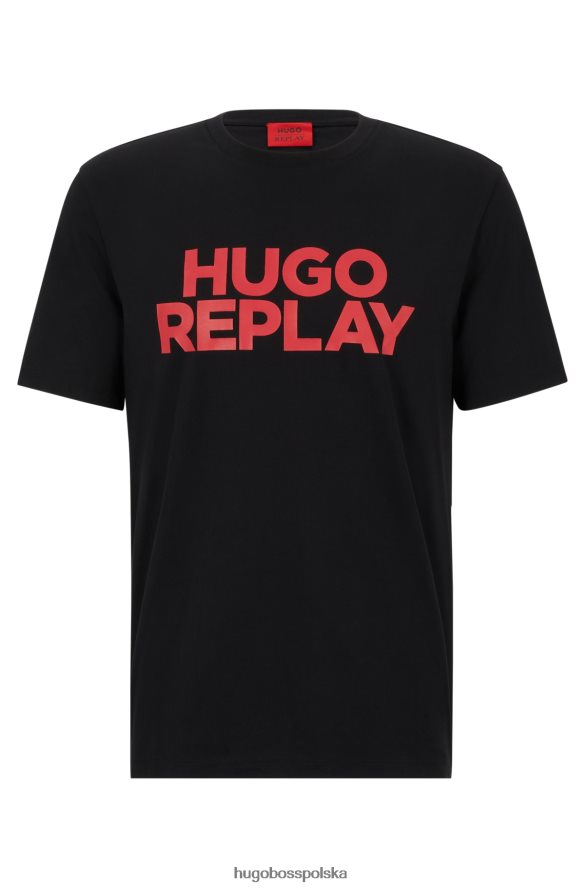 Hugo Boss hugo | Replay T-shirt z nadrukiem logo kapsuły, wykonany z bawełny organicznej czarny R0X0H62386