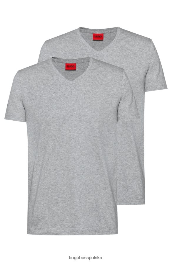 Hugo Boss hugo – dwupak T-shirtów z dekoltem w kształcie litery V, z elastycznego, bawełnianego dżerseju w kolorze jasnoszarym jasnoszary R0X0H61980