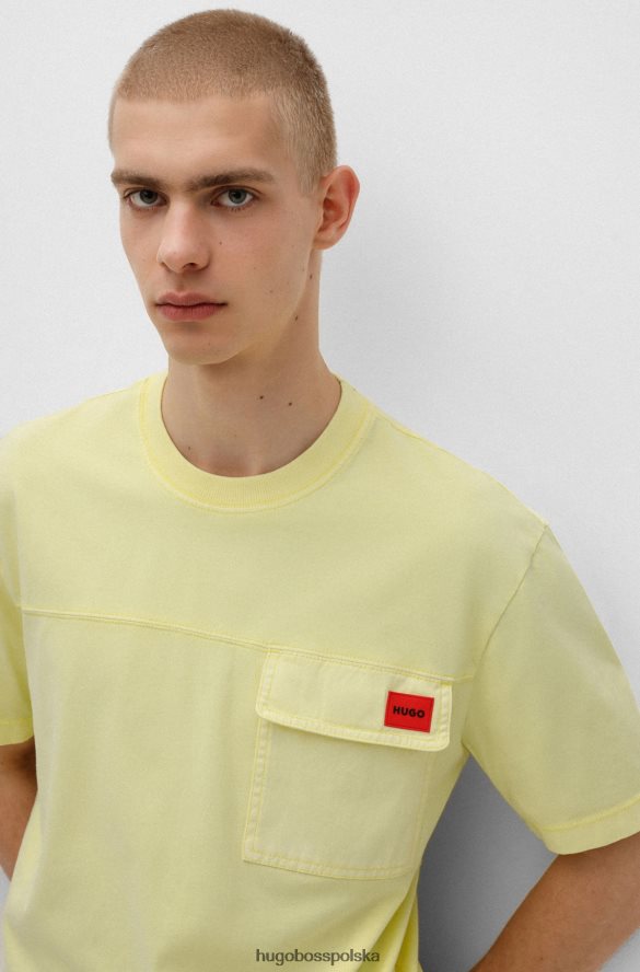 Hugo Boss jasnożółta bawełniana koszulka o swobodnym kroju z kieszenią na piersi z klapką hugo jasny zółty R0X0H64296