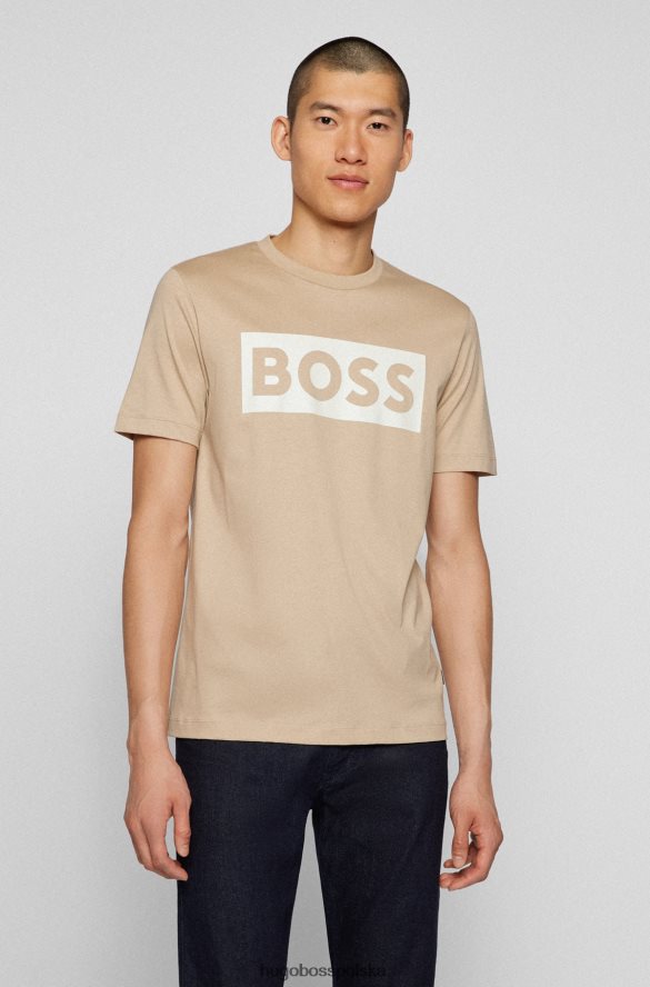 Hugo Boss jasnobeżowa koszulka Hugo z merceryzowanej bawełny ze zmieniającym kolor logo jasny beż R0X0H63376