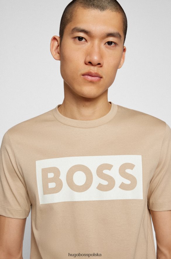 Hugo Boss jasnobeżowa koszulka Hugo z merceryzowanej bawełny ze zmieniającym kolor logo jasny beż R0X0H63376