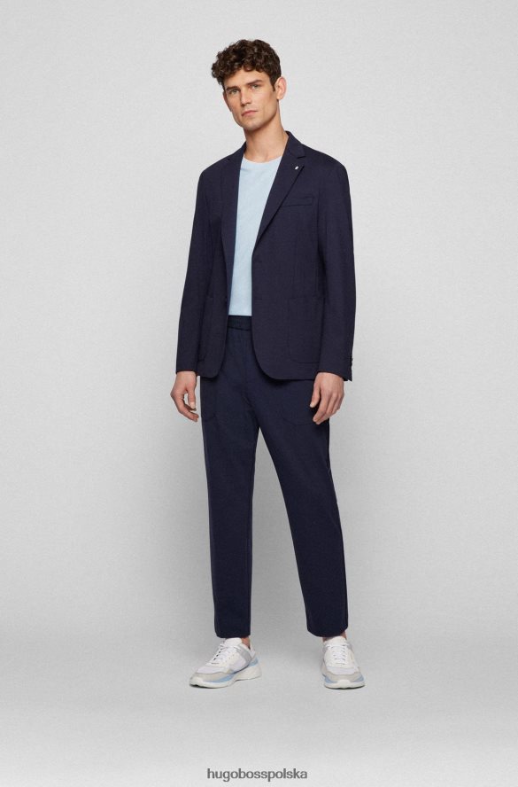 Hugo Boss jasnoniebieska koszulka Hugo o dopasowanym kroju z bawełny o strukturze plastra miodu, z kołnierzykiem z wycięciem jasny niebieski R0X0H63523