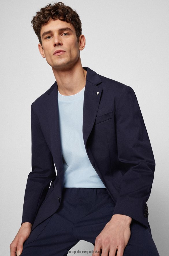 Hugo Boss jasnoniebieska koszulka Hugo o dopasowanym kroju z bawełny o strukturze plastra miodu, z kołnierzykiem z wycięciem jasny niebieski R0X0H63523