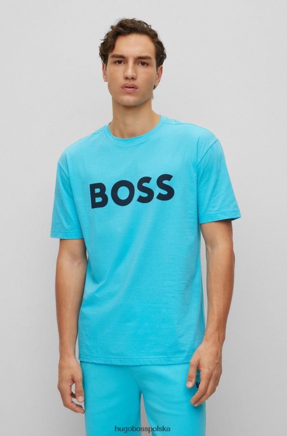 Hugo Boss jasnoniebieski, bawełniany t-shirt z okrągłym dekoltem i nadrukiem logo hugo jasny niebieski R0X0H63054