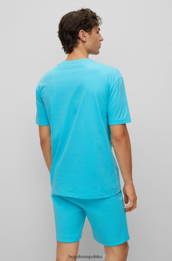 Hugo Boss jasnoniebieski, bawełniany t-shirt z okrągłym dekoltem i nadrukiem logo hugo jasny niebieski R0X0H63054