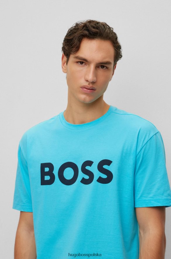 Hugo Boss jasnoniebieski, bawełniany t-shirt z okrągłym dekoltem i nadrukiem logo hugo jasny niebieski R0X0H63054