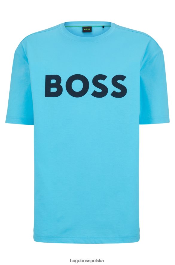 Hugo Boss jasnoniebieski, bawełniany t-shirt z okrągłym dekoltem i nadrukiem logo hugo jasny niebieski R0X0H63054