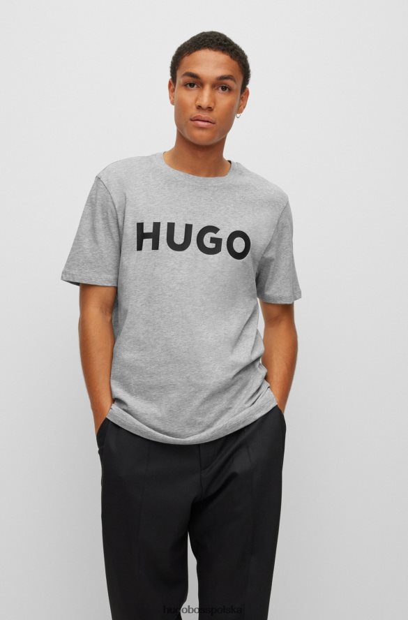 Hugo Boss jasnoszara koszulka z bawełnianego jerseyu o regularnym kroju z kontrastowym logo hugo jasnoszary R0X0H62179