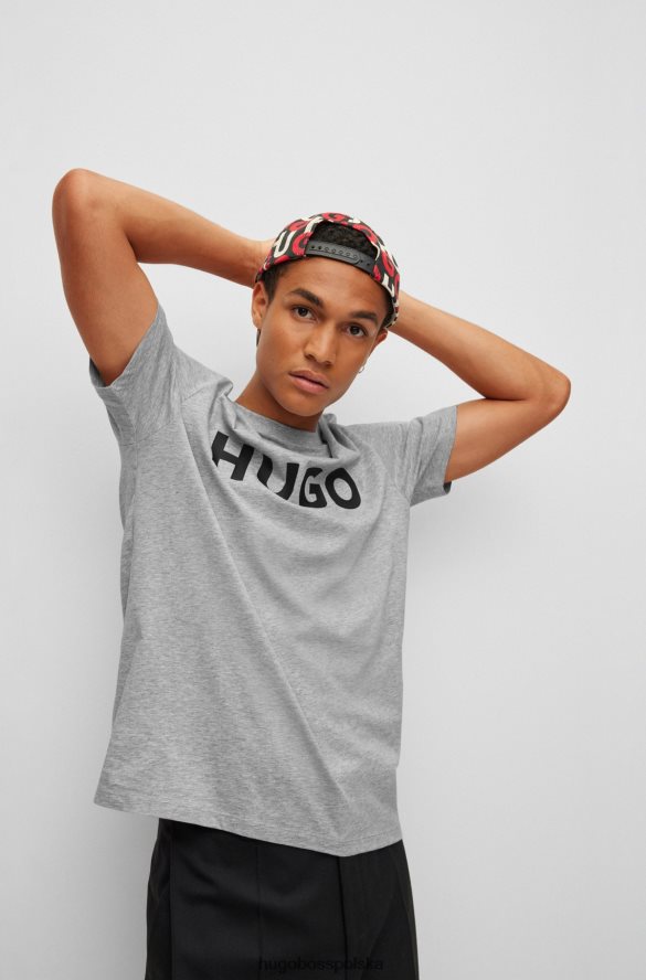 Hugo Boss jasnoszara koszulka z bawełnianego jerseyu o regularnym kroju z kontrastowym logo hugo jasnoszary R0X0H62179