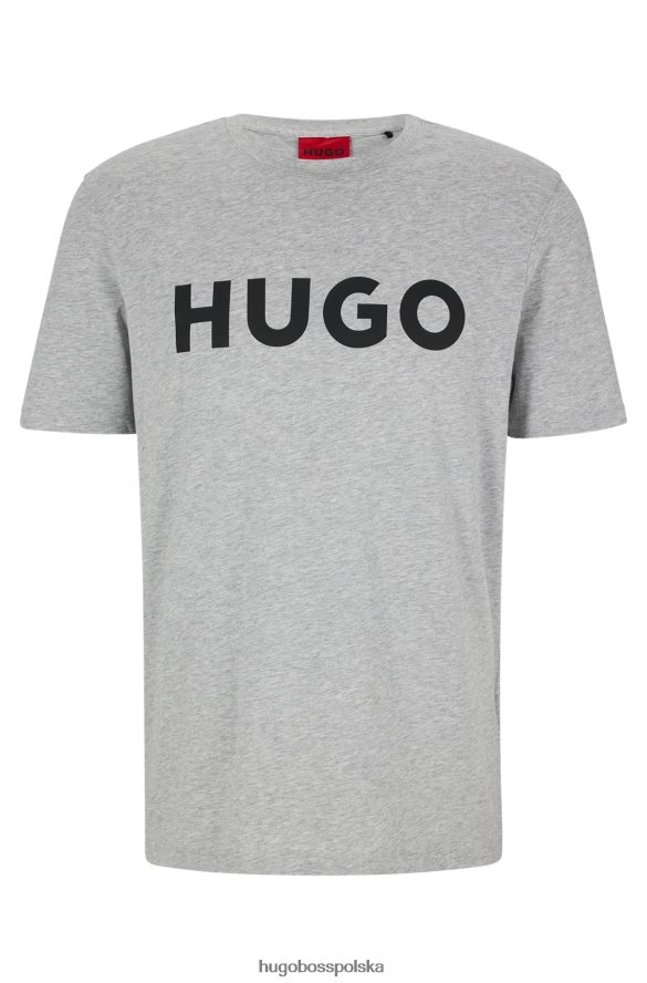 Hugo Boss jasnoszara koszulka z bawełnianego jerseyu o regularnym kroju z kontrastowym logo hugo jasnoszary R0X0H62179