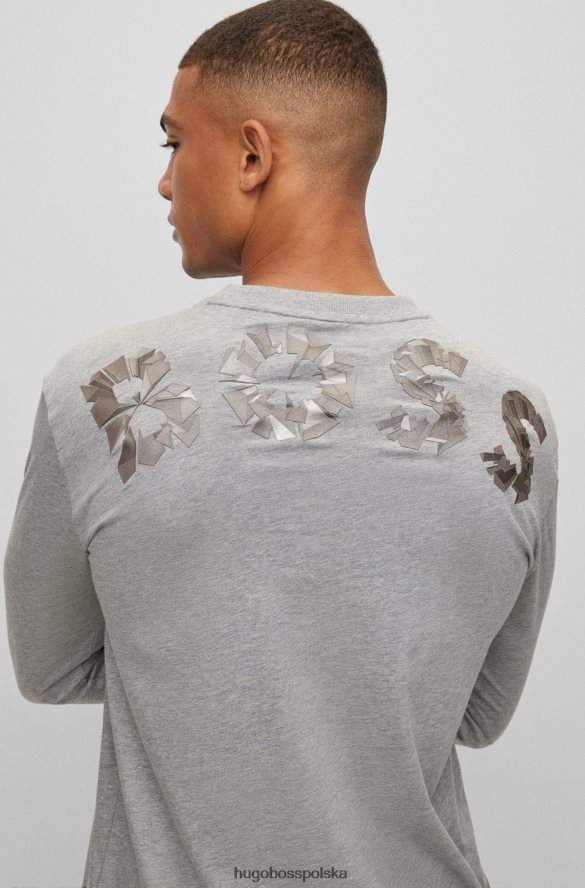 Hugo Boss jasnoszara koszulka z bawełnianego jerseyu o regularnym kroju z logo hugo z efektem metalicznym jasnoszary R0X0H62957