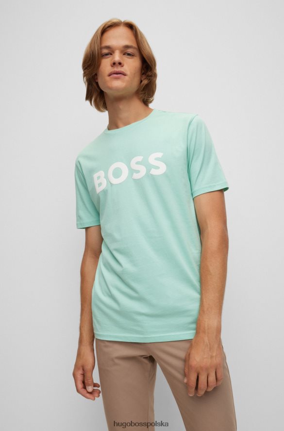 Hugo Boss jasnozielona koszulka z bawełnianego jerseyu Hugo z gumowanym nadrukiem jasnozielony R0X0H61108