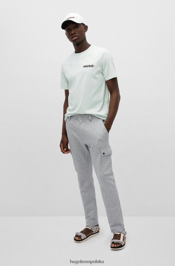 Hugo Boss jasnozielona koszulka z bawełny organicznej z paskiem i logo hugo jasnozielony R0X0H62389