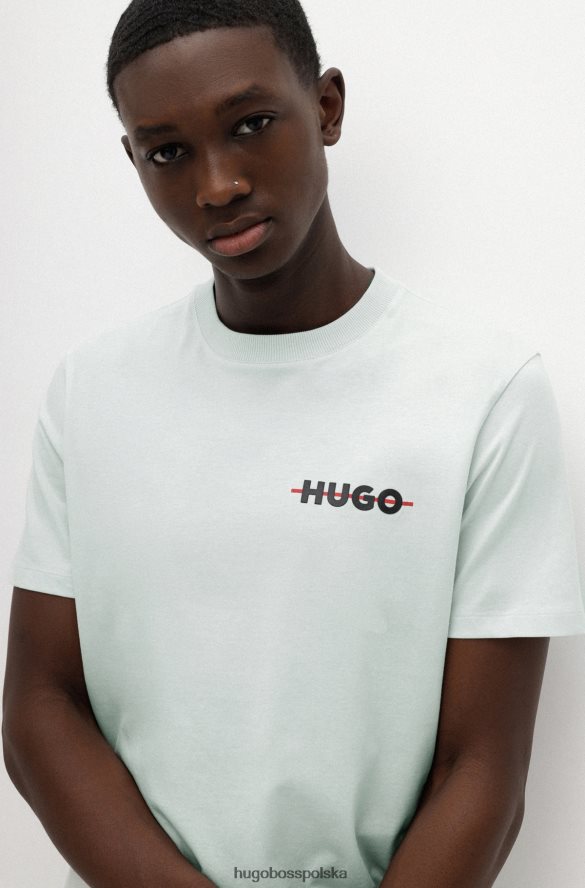 Hugo Boss jasnozielona koszulka z bawełny organicznej z paskiem i logo hugo jasnozielony R0X0H62389