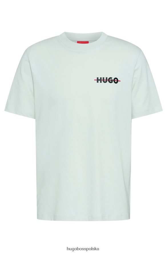 Hugo Boss jasnozielona koszulka z bawełny organicznej z paskiem i logo hugo jasnozielony R0X0H62389