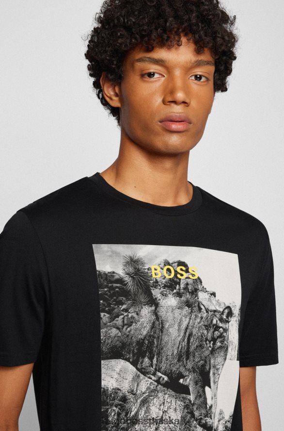 Hugo Boss koszulka górna 50465266 czarna czarny/oliwkowy R0X0H627