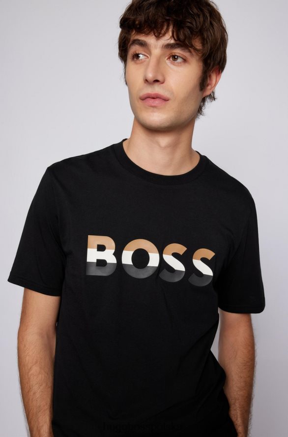 Hugo Boss koszulka tiburt 50467075 czarna czarny biały R0X0H673
