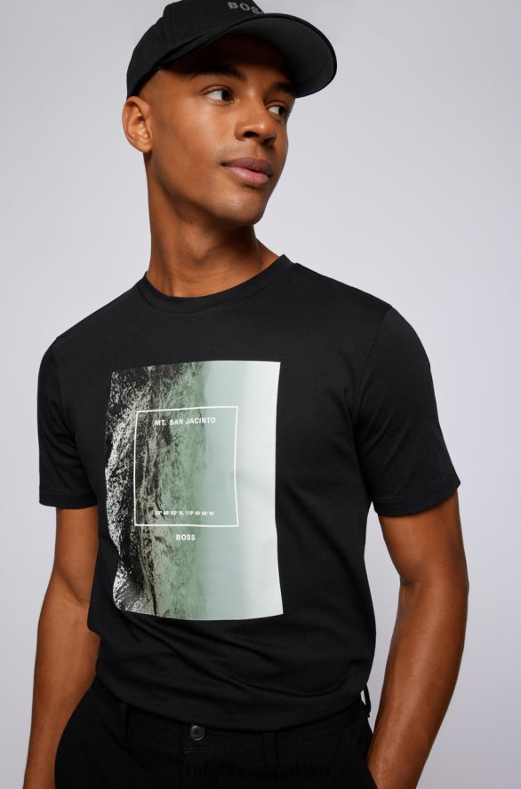 Hugo Boss koszulka tyro 50465384 czarna czarny biały R0X0H625