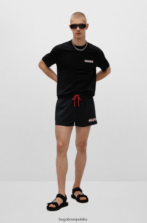 Hugo Boss koszulka z bawełny organicznej w paski i logo, czarna hugo czarny R0X0H62388