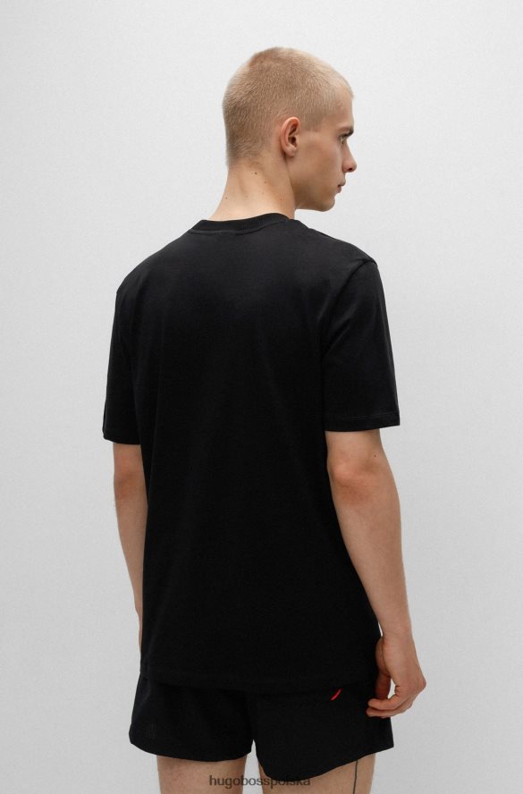 Hugo Boss koszulka z bawełny organicznej w paski i logo, czarna hugo czarny R0X0H62388